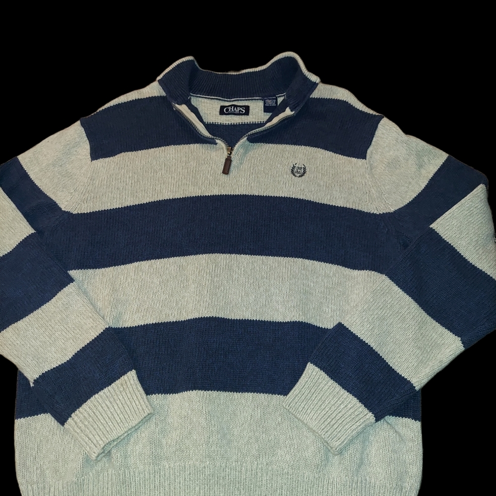 Ralph Lauren Chaps Mens 1/4 Zip Blue/Beige Sweater Size XL NWOT